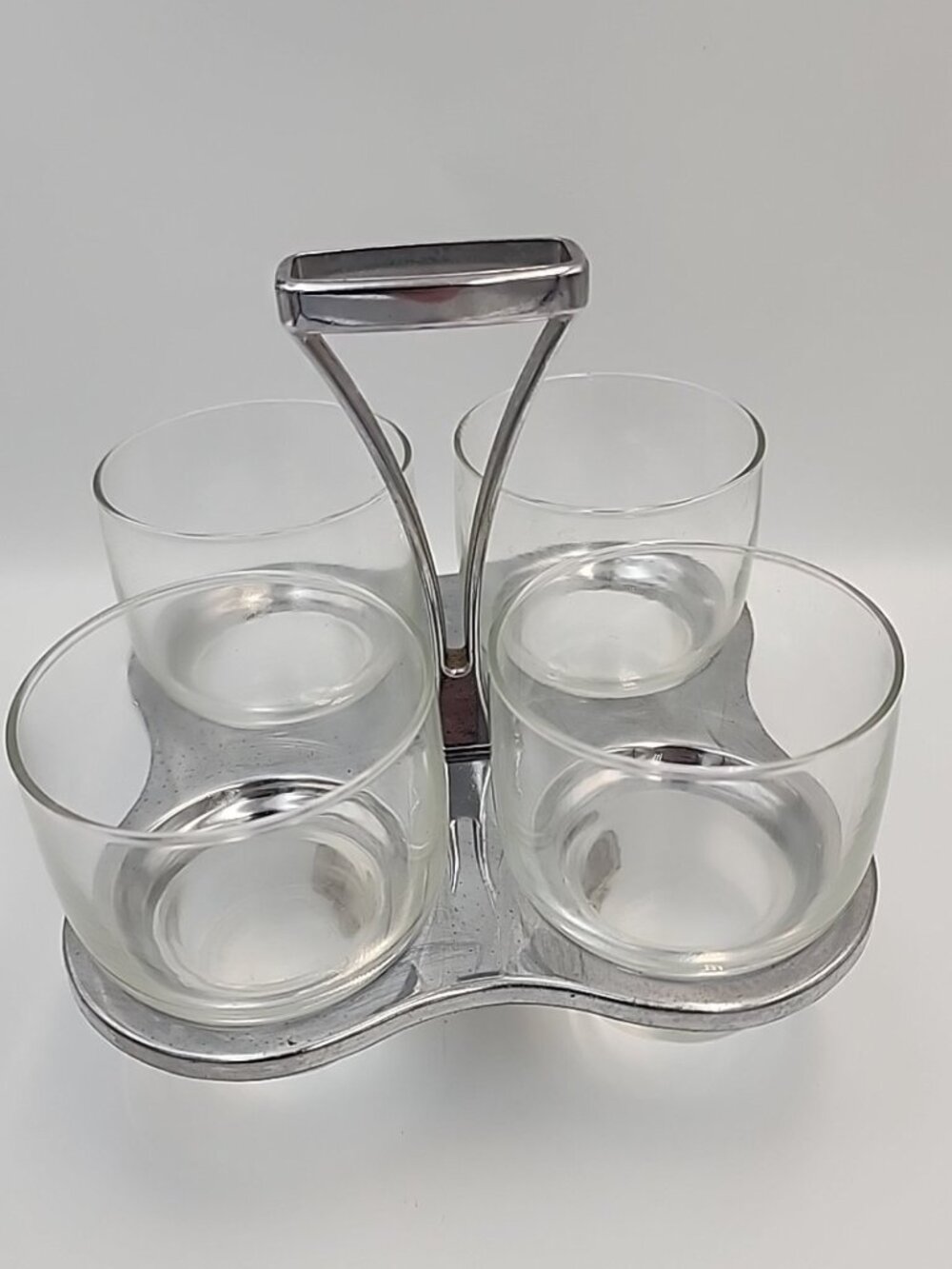 Vintage MCM Chrome Rotating Caddy Carousel Lowball Glasses 4 Barware Condiment